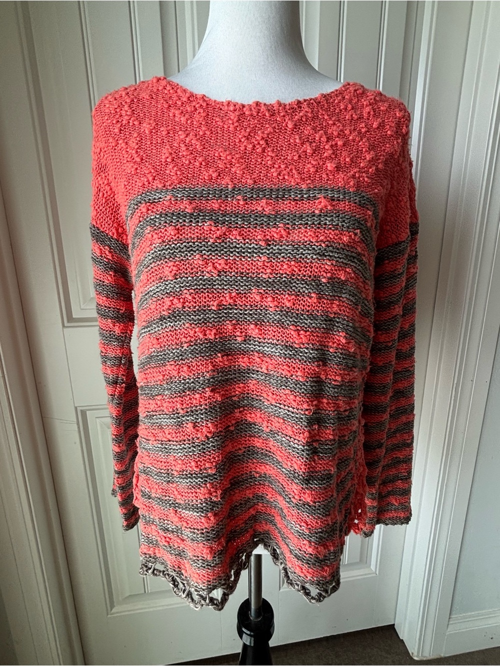 FREE PEOPLE Striped Coral and Gray Knit Sweater